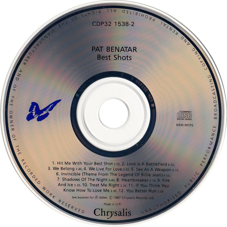 Cartula Cd de Pat Benatar - Best Shots (1987)