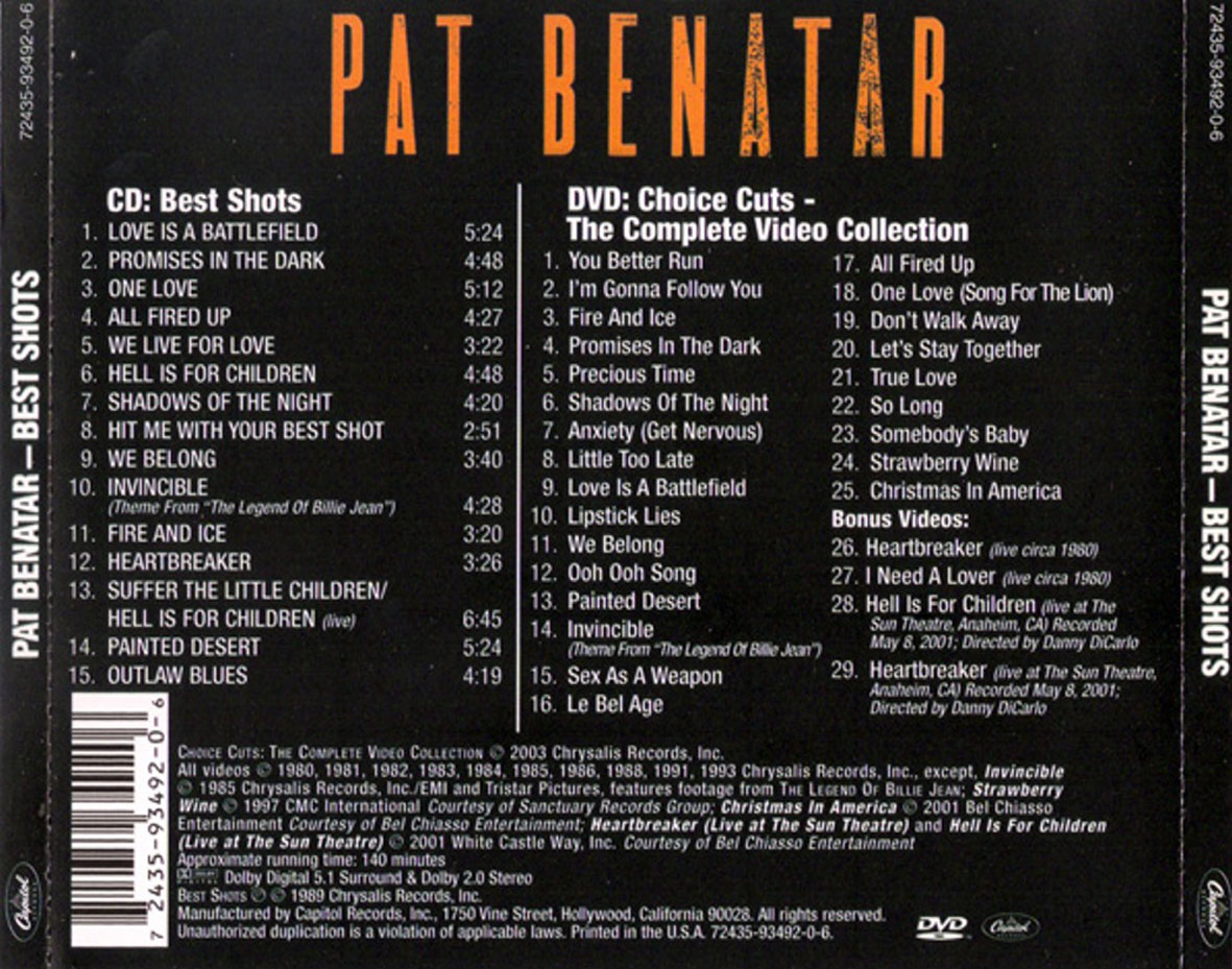 Cartula Trasera de Pat Benatar - Best Shots (2003)