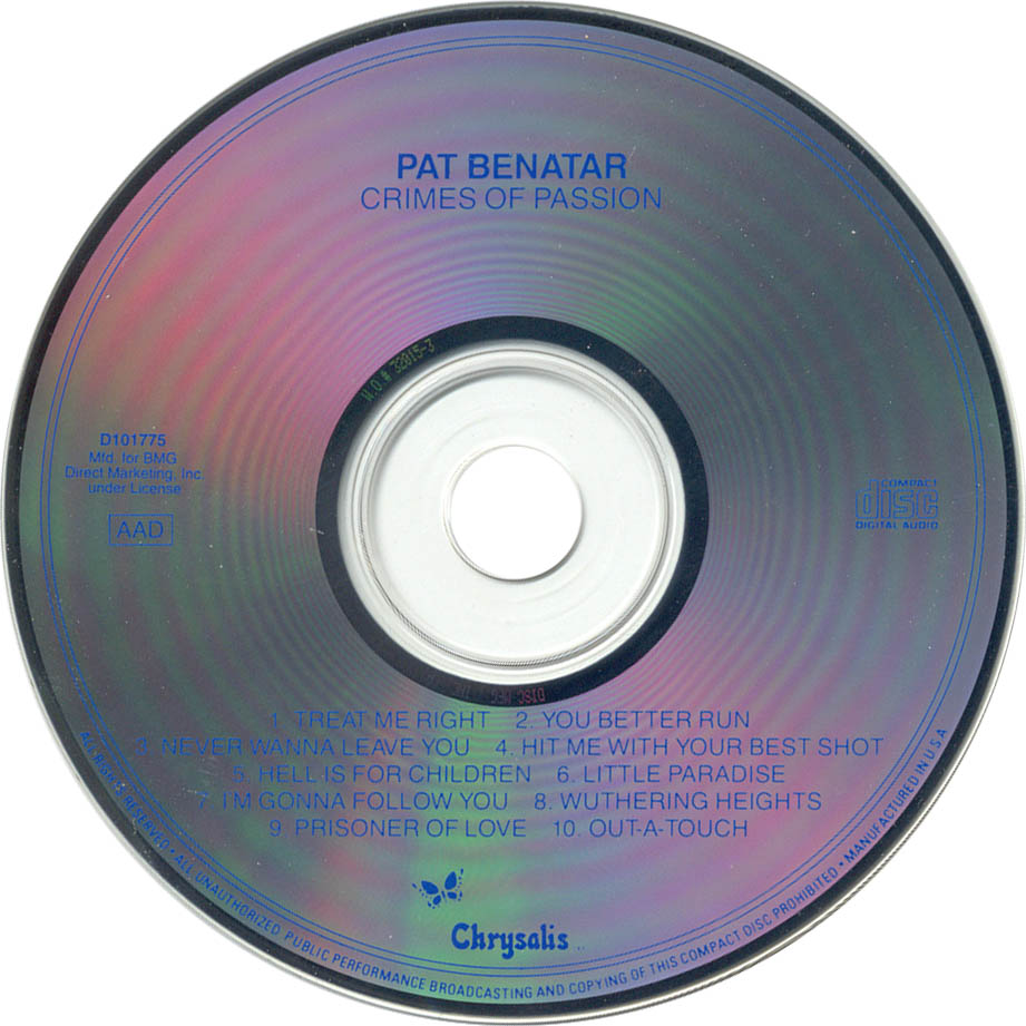 Cartula Cd de Pat Benatar - Crimes Of Passion