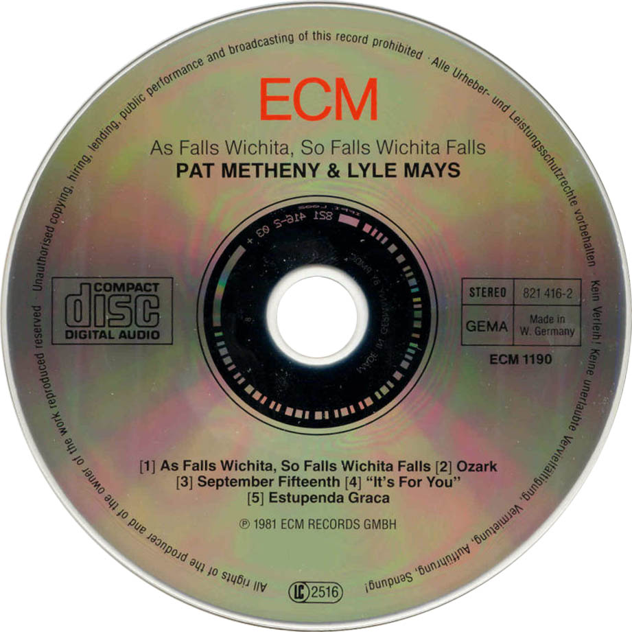 Cartula Cd de Pat Metheny & Lyle Mays - As Falls Wichita, So Falls Wichita Falls