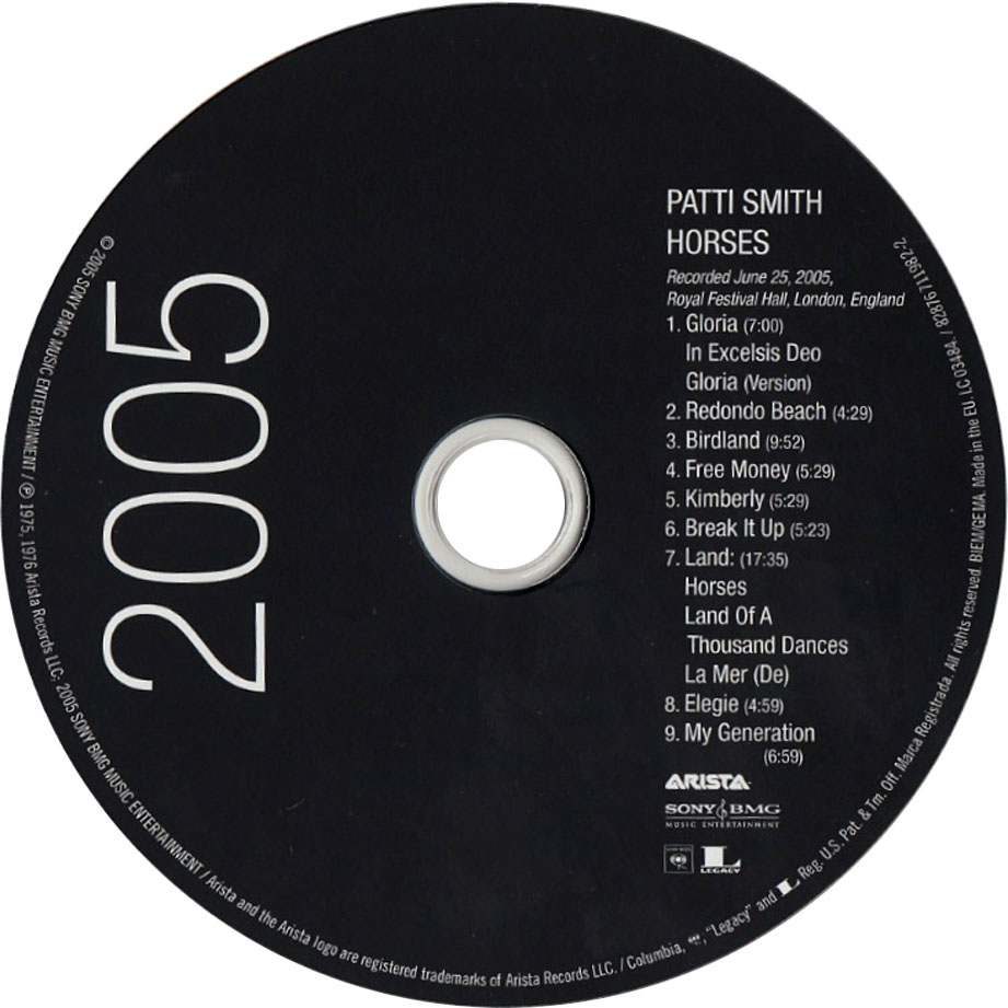 Cartula Cd2 de Patti Smith - Horses (30th Anniversary Edition)