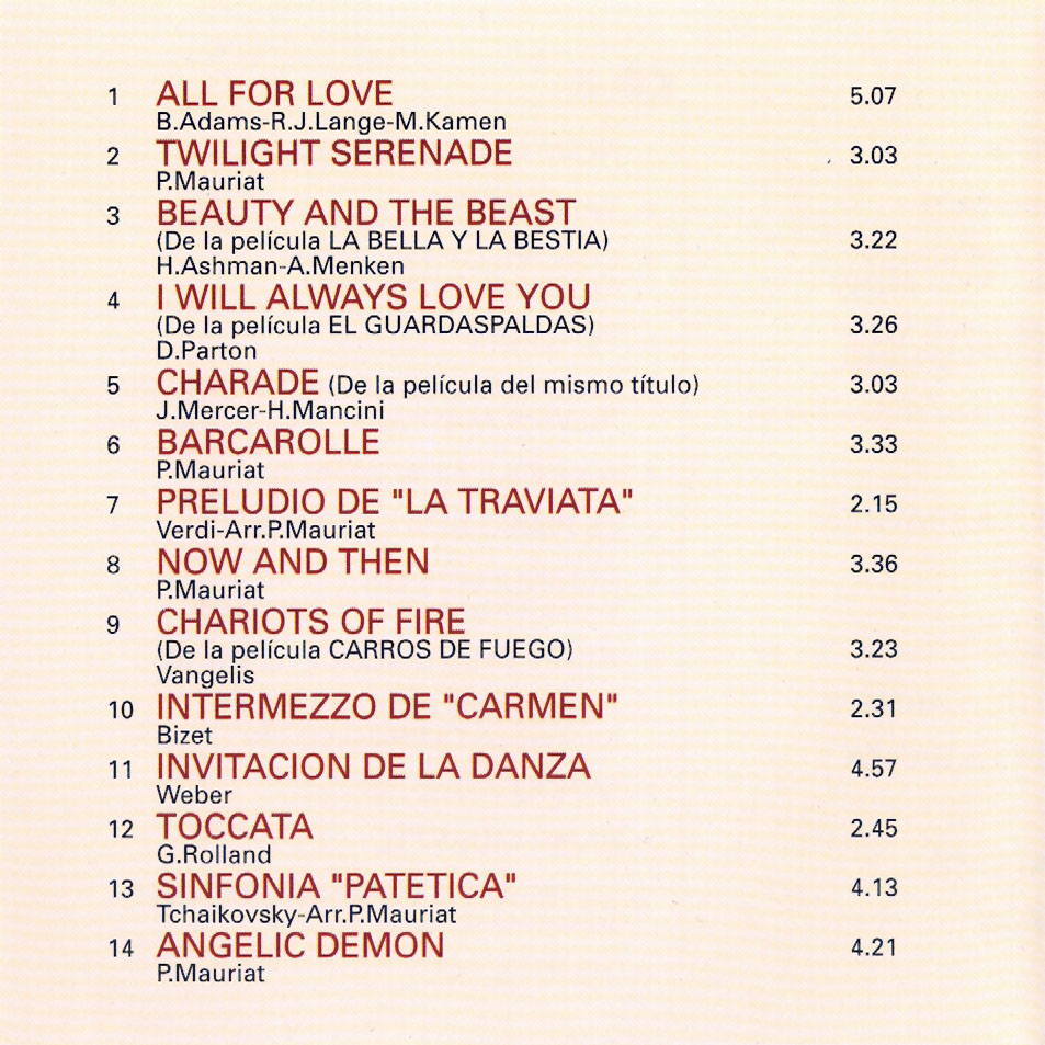 Cartula Interior Frontal de Paul Mauriat - Canciones De Amor, Volumen 2