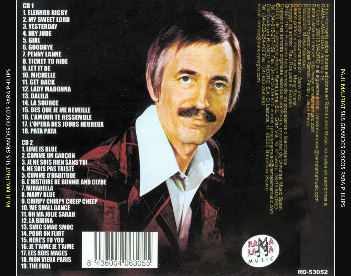 Cartula Trasera de Paul Mauriat - Sus Grandes Discos Para Philips