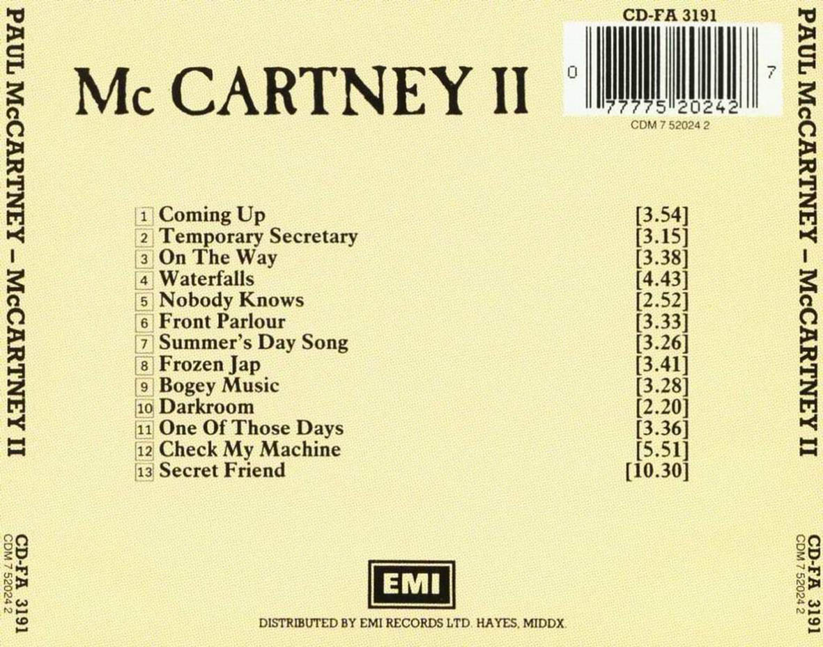 Cartula Trasera de Paul Mccartney - Mccartney II (1993)