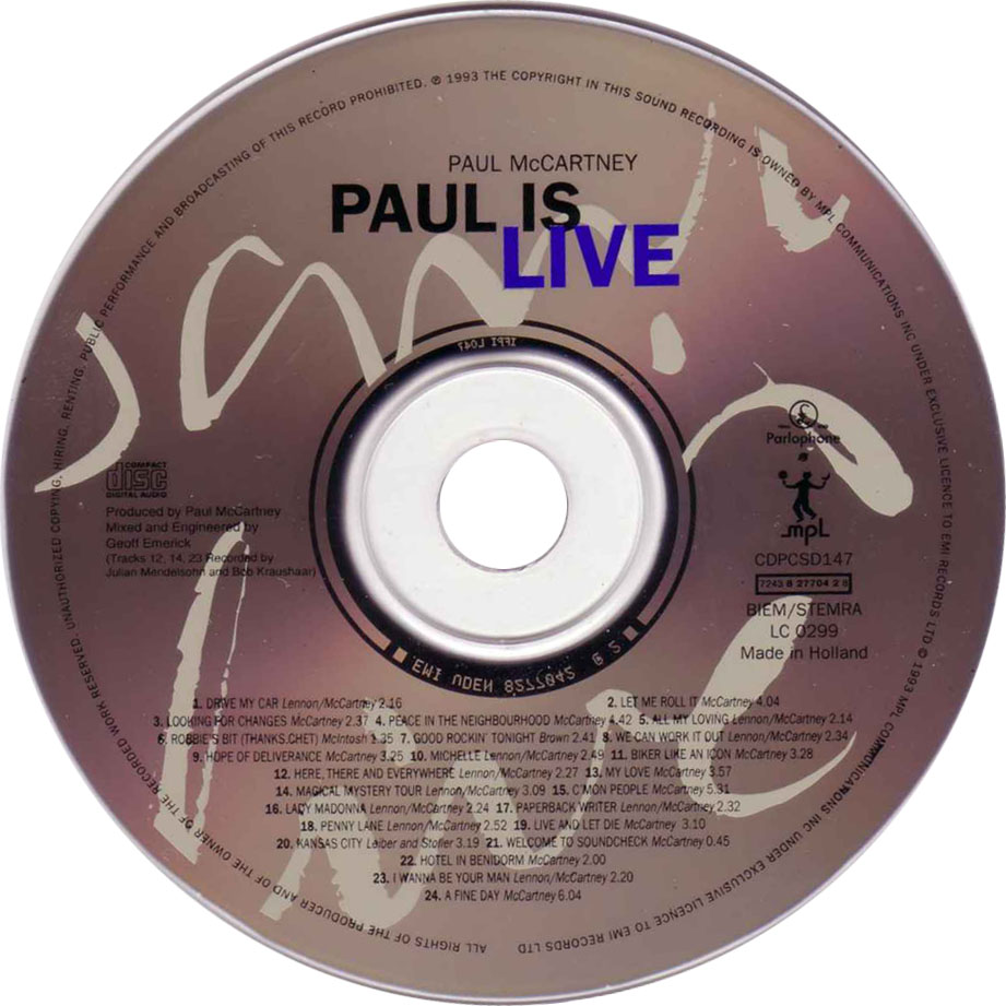 Cartula Cd de Paul Mccartney - Paul Is Live