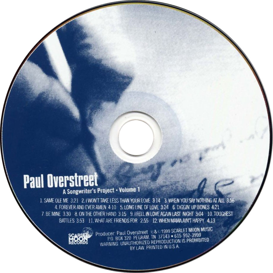 Cartula Cd de Paul Overstreet - A Songwriter's Project Volume 1