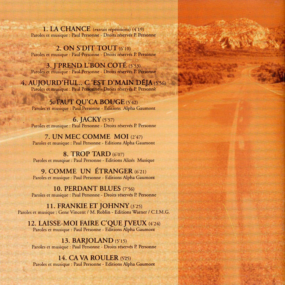 Cartula Interior Frontal de Paul Personne - La Route De La Chance