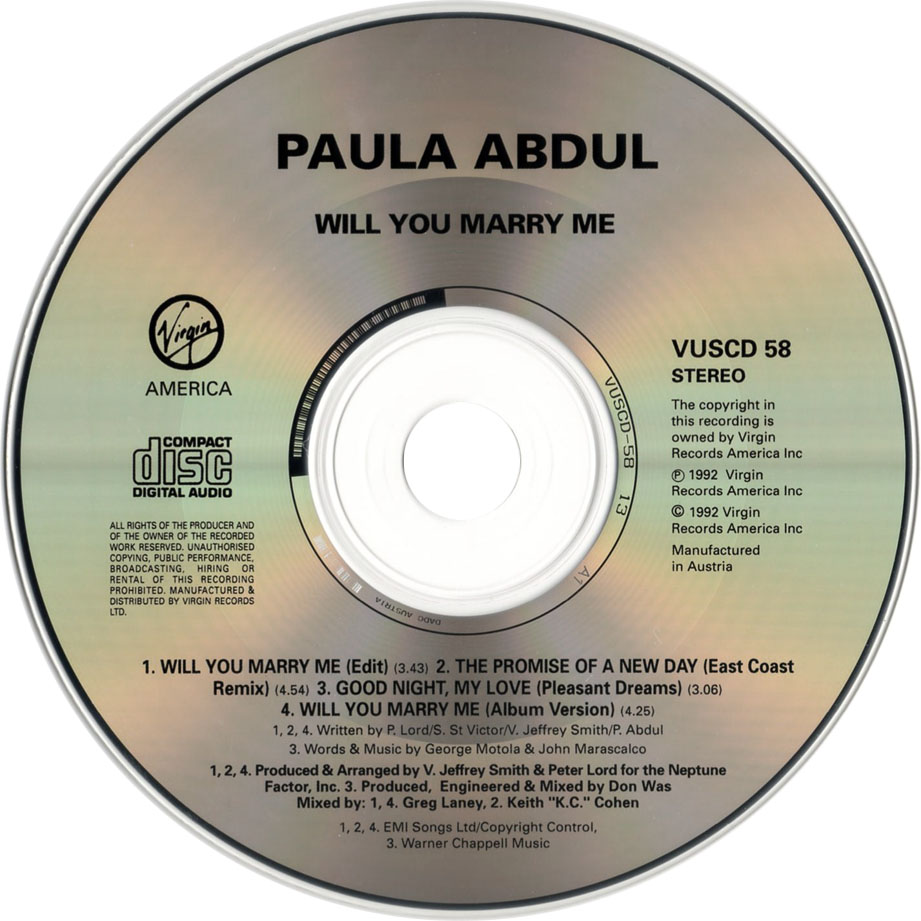 Cartula Cd de Paula Abdul - Will You Marry Me? (Cd Single)