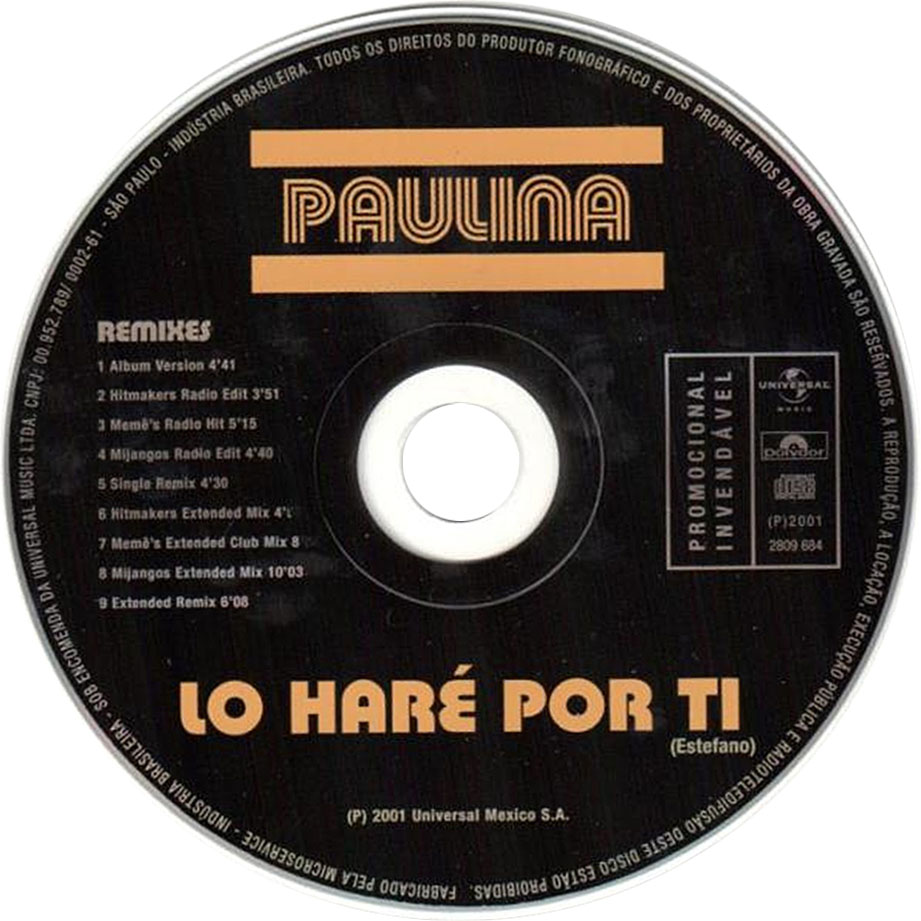 Cartula Cd de Paulina Rubio - Lo Hare Por Ti (Cd Single)