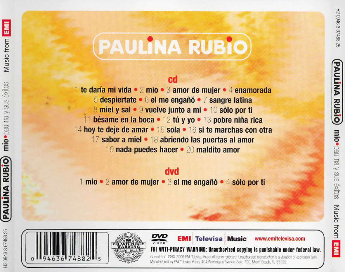 Cartula Trasera de Paulina Rubio - Mio: Paulina Y Sus Exitos