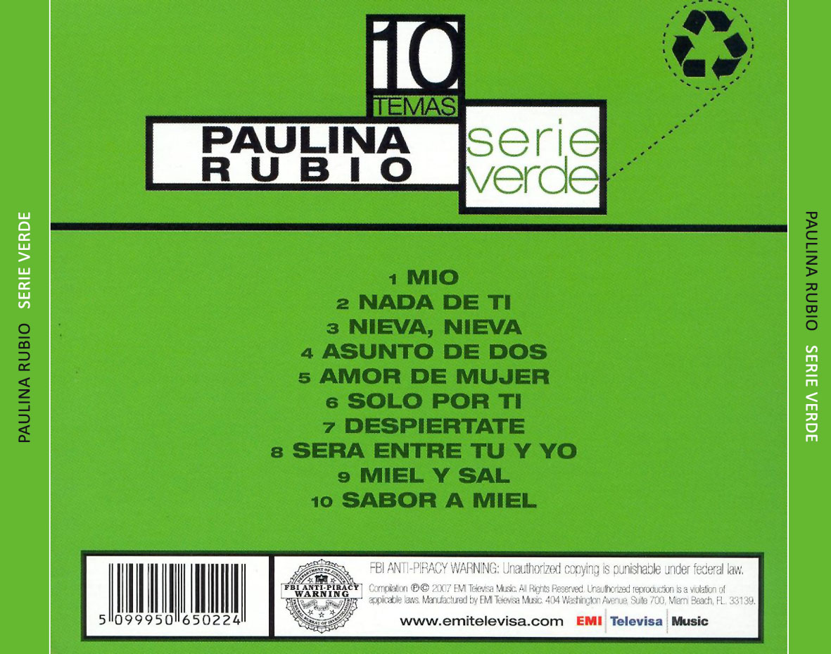 Cartula Trasera de Paulina Rubio - Serie Verde