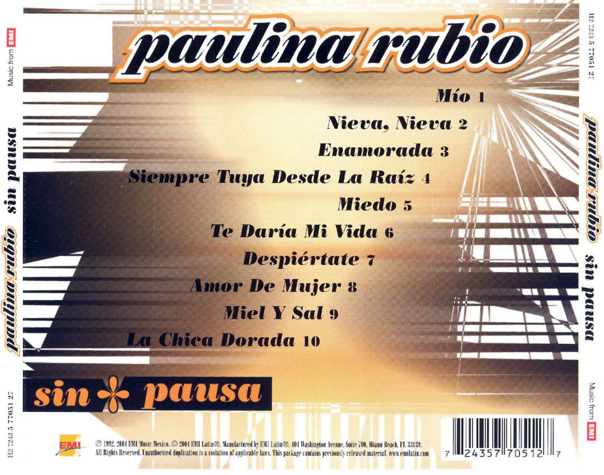 Cartula Trasera de Paulina Rubio - Sin Pausa