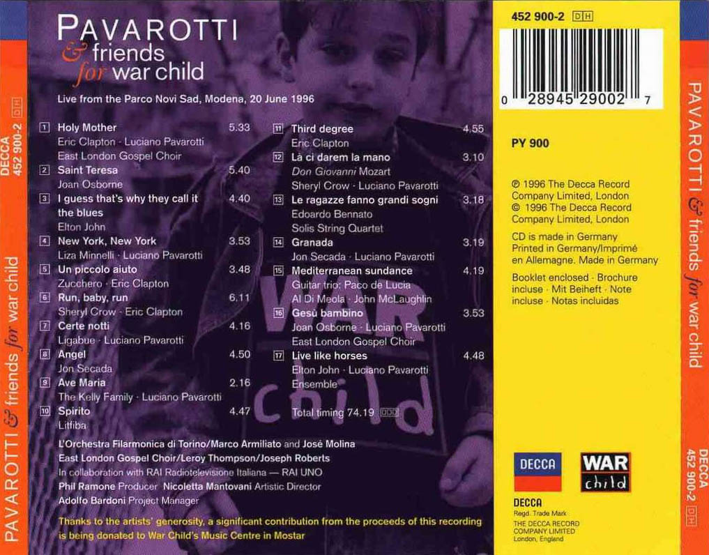 Cartula Trasera de Pavarotti & Friends - For War Child