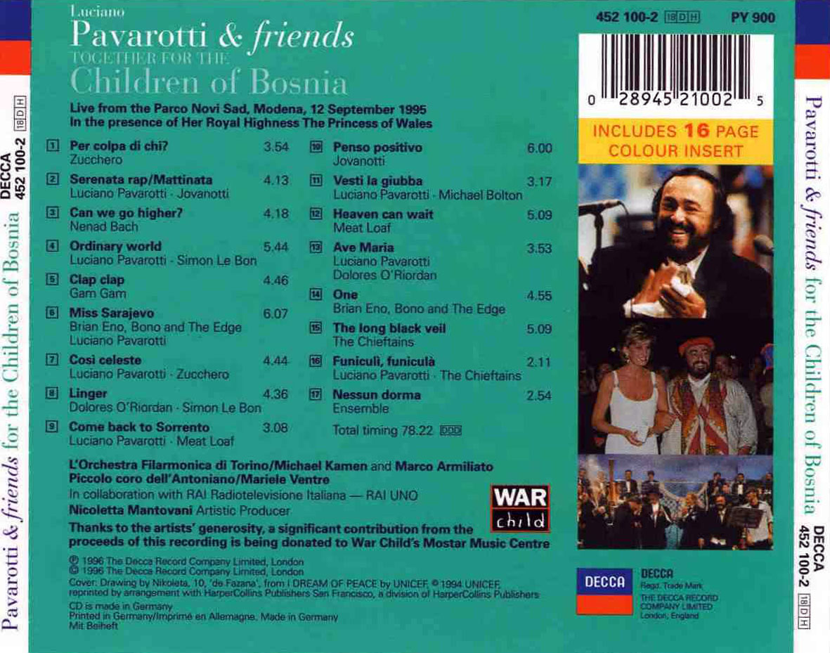 Cartula Trasera de Pavarotti & Friends - Together For The Children Of Bosnia