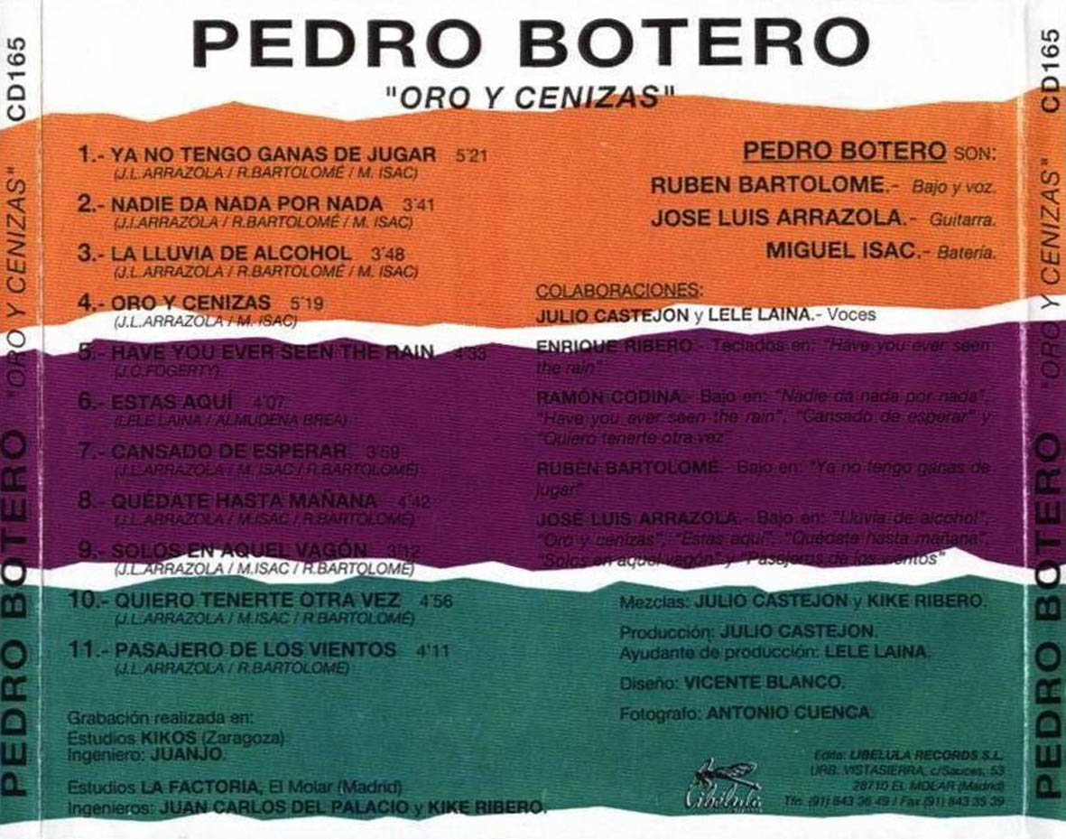 Cartula Trasera de Pedro Botero - Oro Y Cenizas