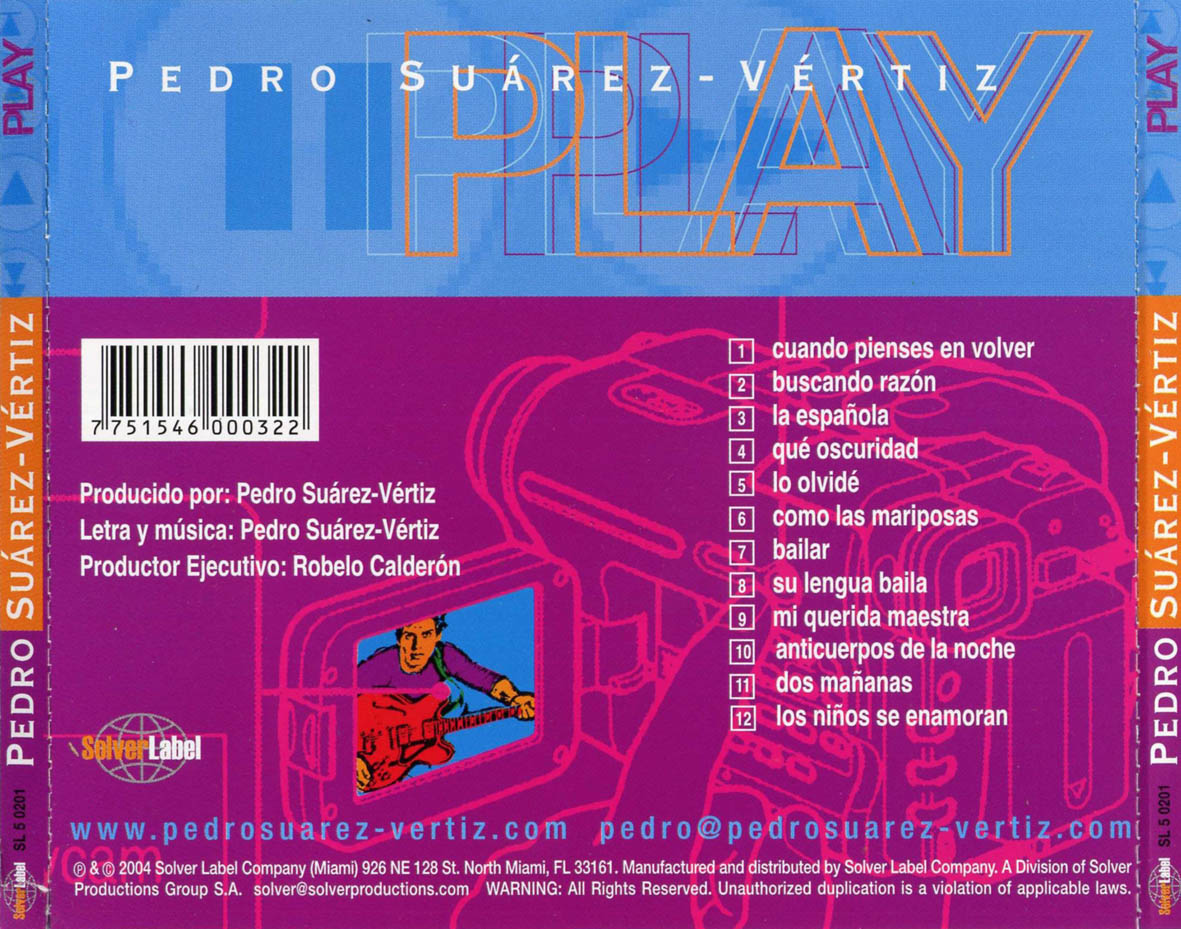 Cartula Trasera de Pedro Suarez-Vertiz - Play