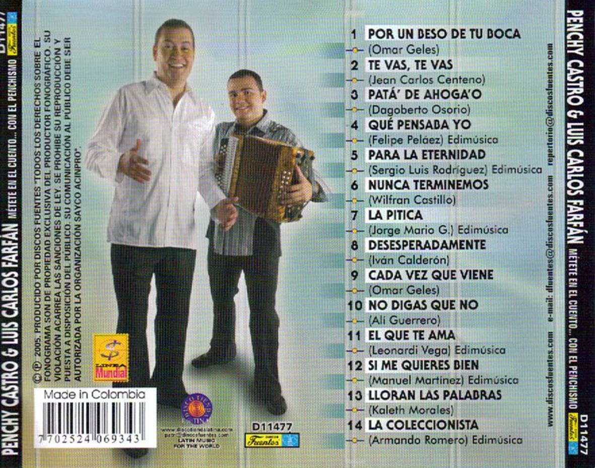 Cartula Trasera de Penchy Castro & Luis Carlos Farfan - Metete En El Cuento... Con El Penchismo