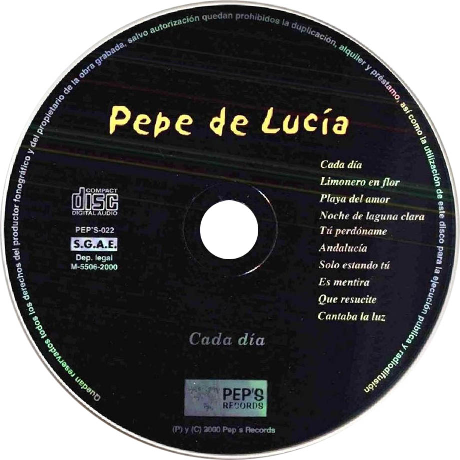 Cartula Cd de Pepe De Lucia - Cada Dia