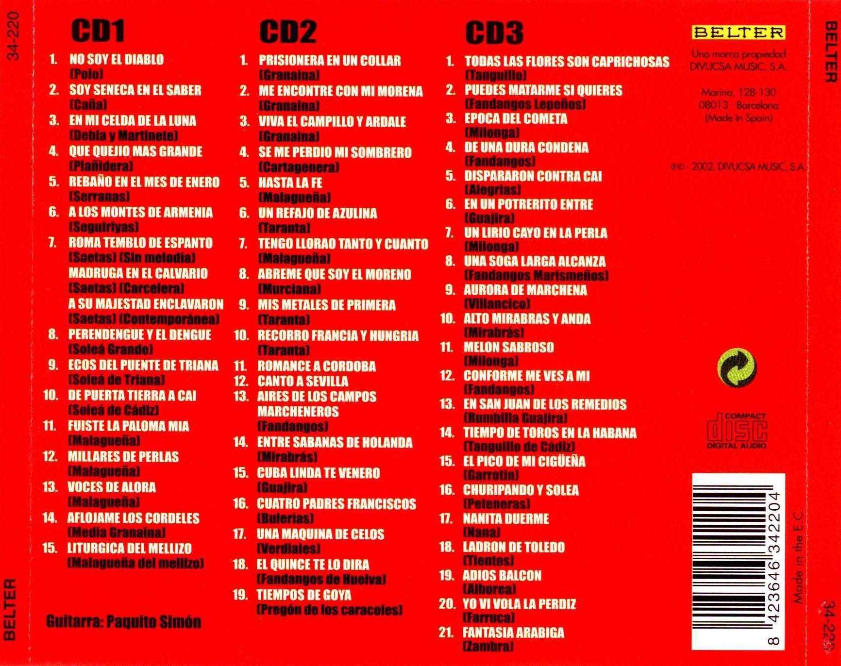 Cartula Trasera de Pepe Marchena - Memorias Antologicas Del Cante Flamenco