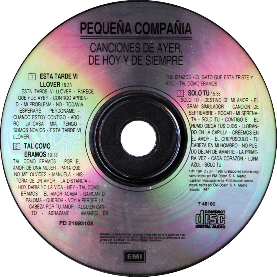 Cartula Cd de Pequea Compaia - Canciones De Ayer, Hoy Y De Siempre