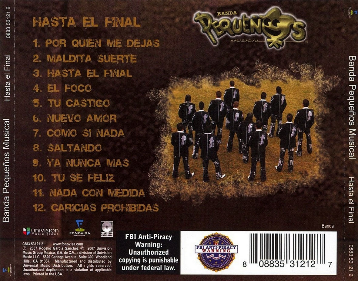 Cartula Trasera de Pequeos Musical - Hasta El Final