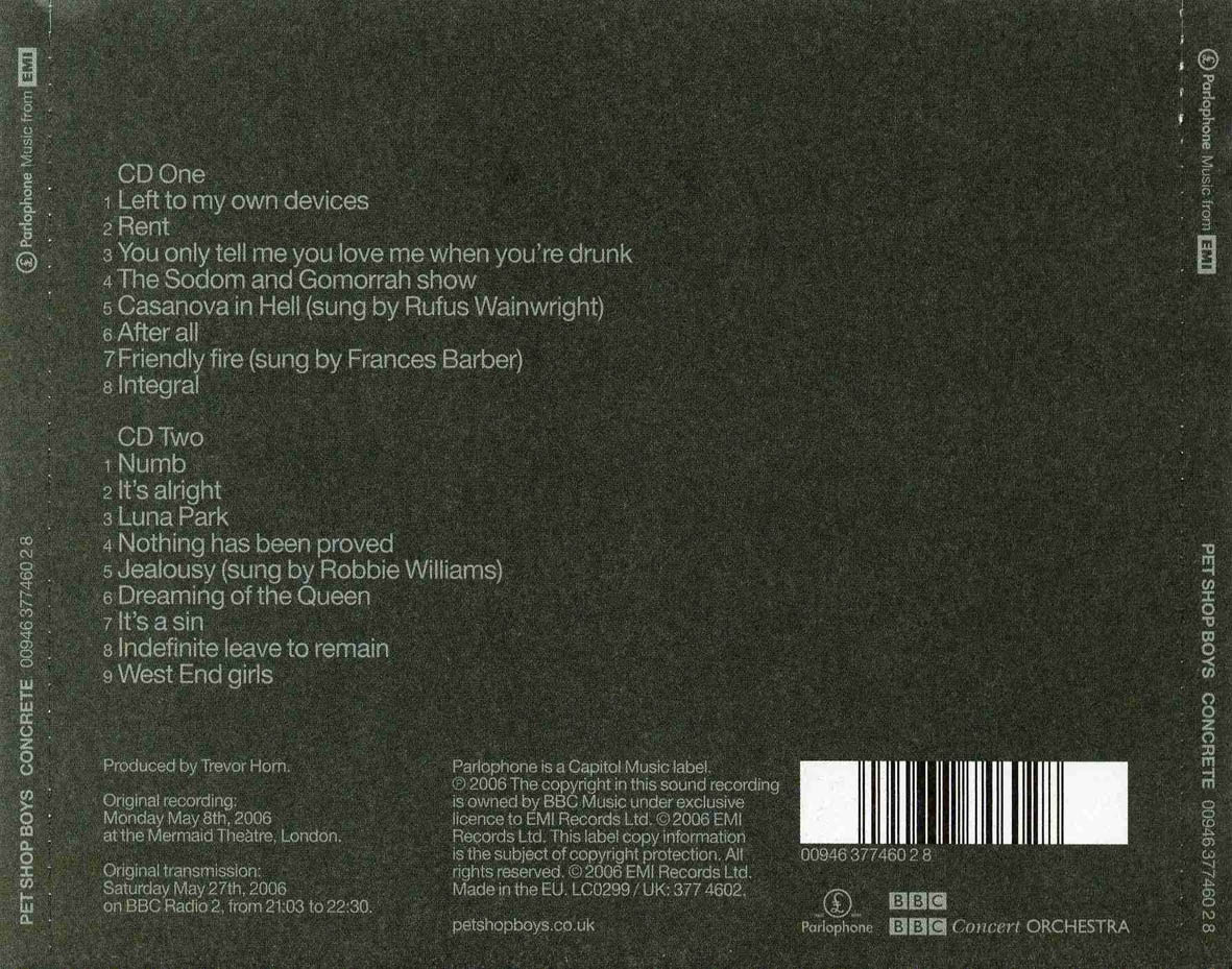 Cartula Trasera de Pet Shop Boys - Concrete
