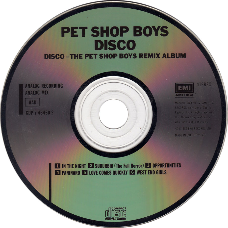 Cartula Cd de Pet Shop Boys - Disco
