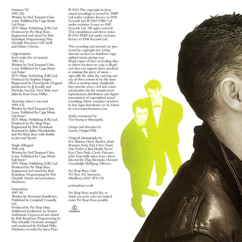 Cartula Interior Frontal de Pet Shop Boys - Popart (The Hits)