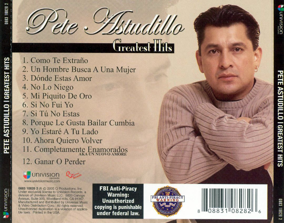 Cartula Trasera de Pete Astudillo - Greatest Hits