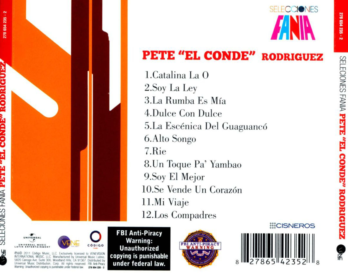 Cartula Trasera de Pete El Conde Rodriguez - Selecciones Fania