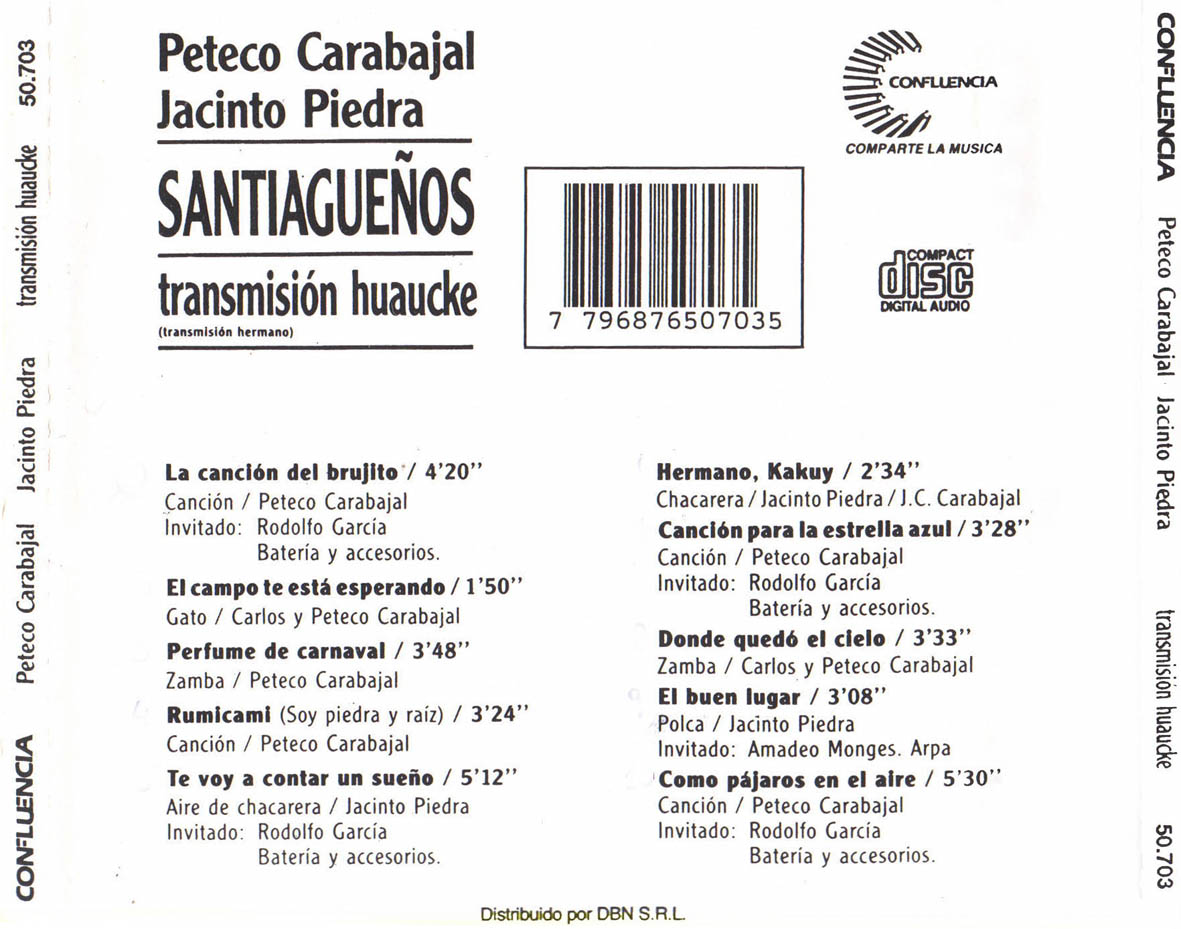 Cartula Trasera de Peteco Carabajal Y Jacinto Piedra - Santiagueos Transmision Huaucke