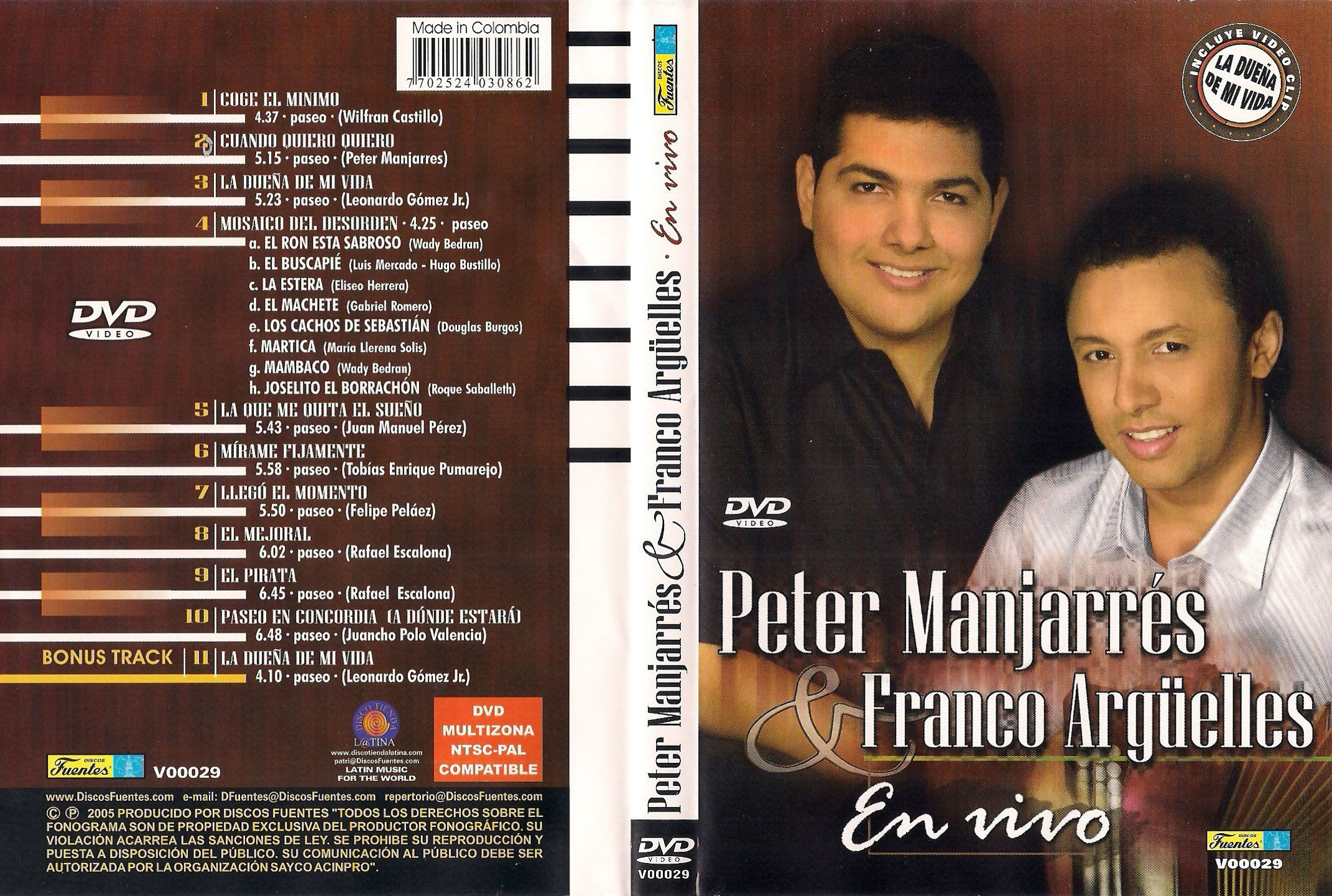 Cartula Caratula de Peter Manjarres & Franco Arguelles - En Vivo (Dvd)