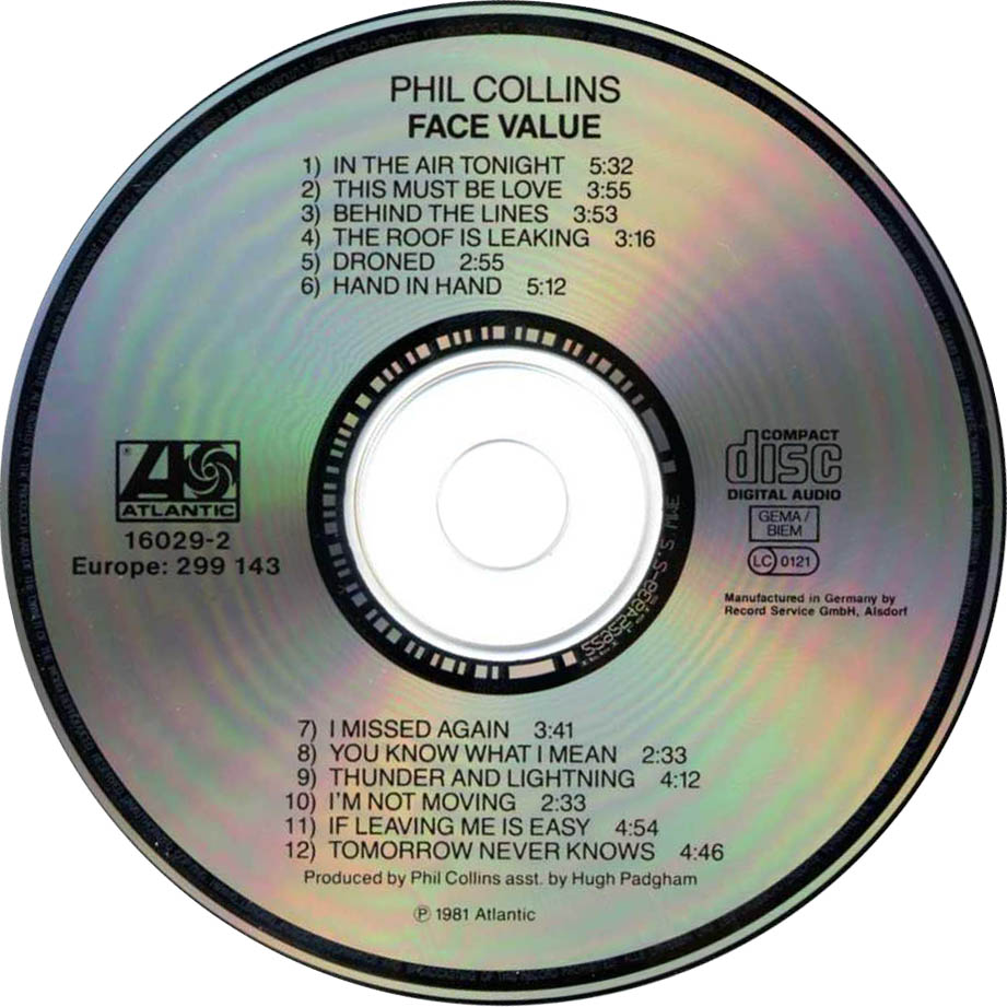 Cartula Cd de Phil Collins - Face Value