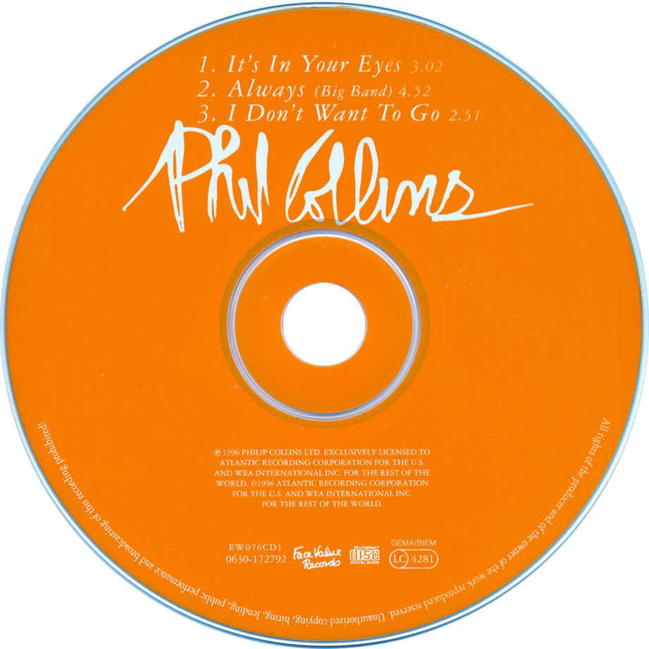 Cartula Cd de Phil Collins - It's In Your Eyes (Cd Single)
