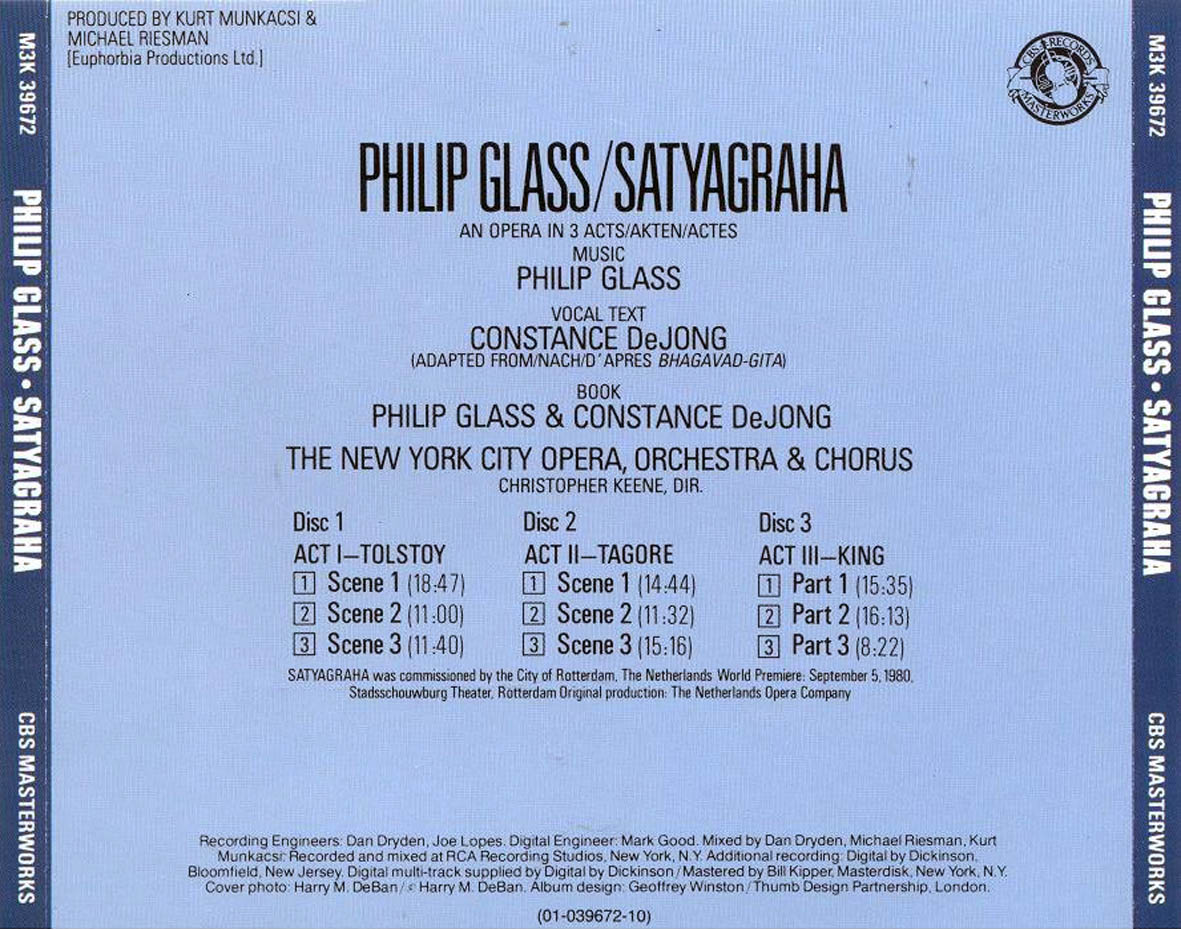 Cartula Trasera de Philip Glass - Satyagraha