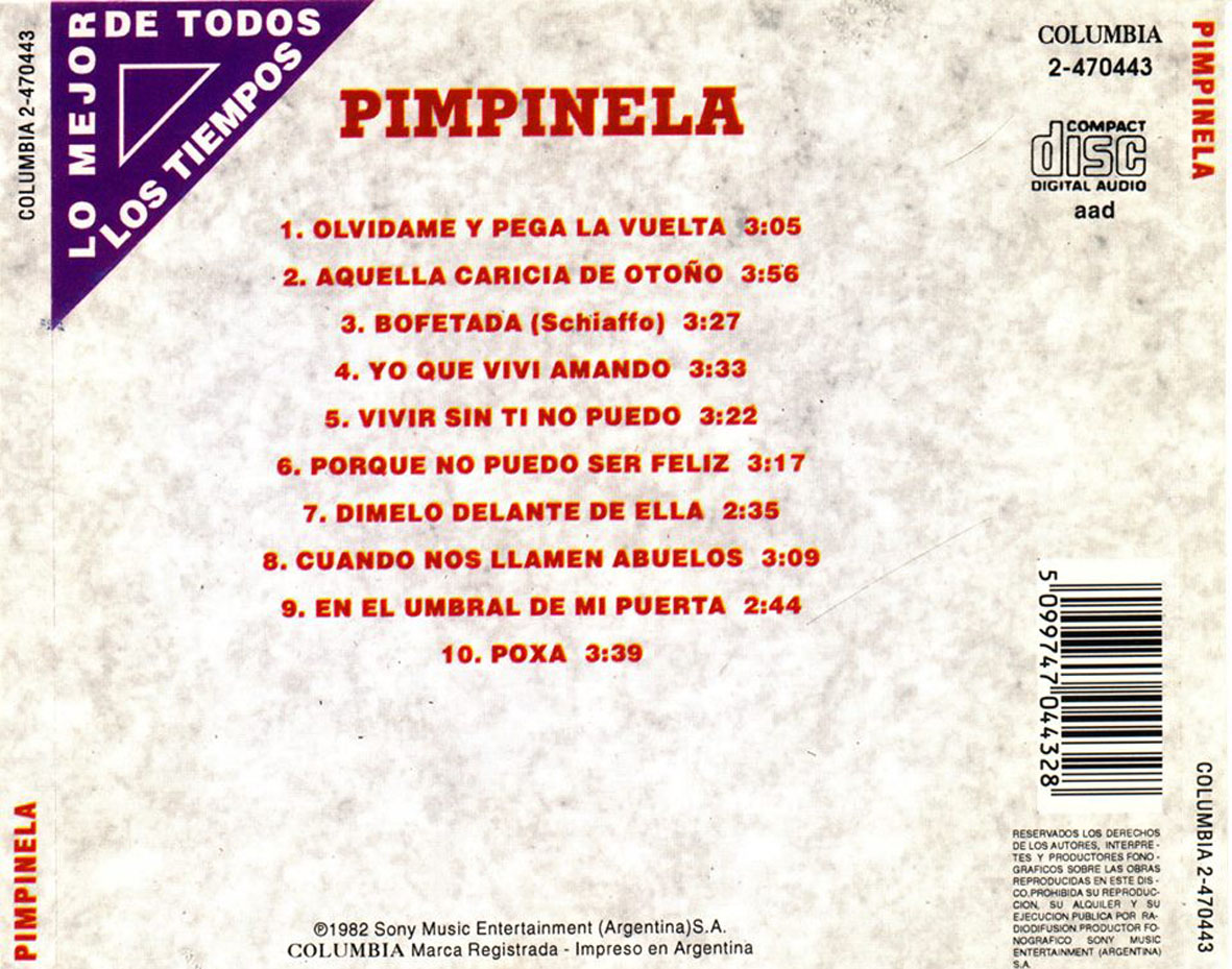 Cartula Trasera de Pimpinela - Pimpinela