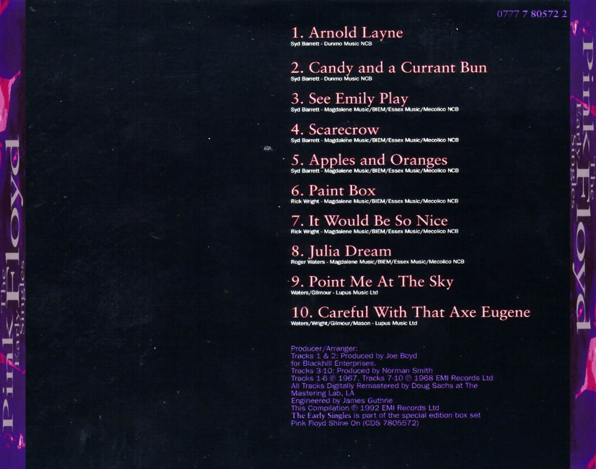 Cartula Trasera de Pink Floyd - Early Singles