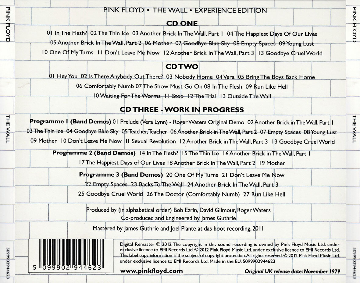 Cartula Trasera de Pink Floyd - The Wall (Experience Edition)