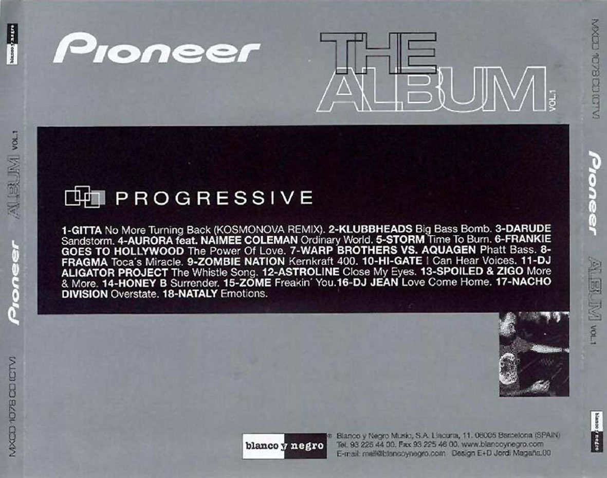 Cartula Trasera de Pioneer The Album Volumen 1 Progressive