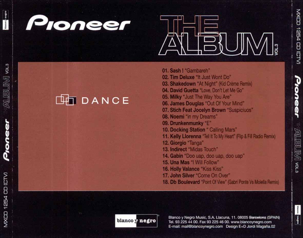 Cartula Trasera de Pioneer The Album Volumen 3 Dance