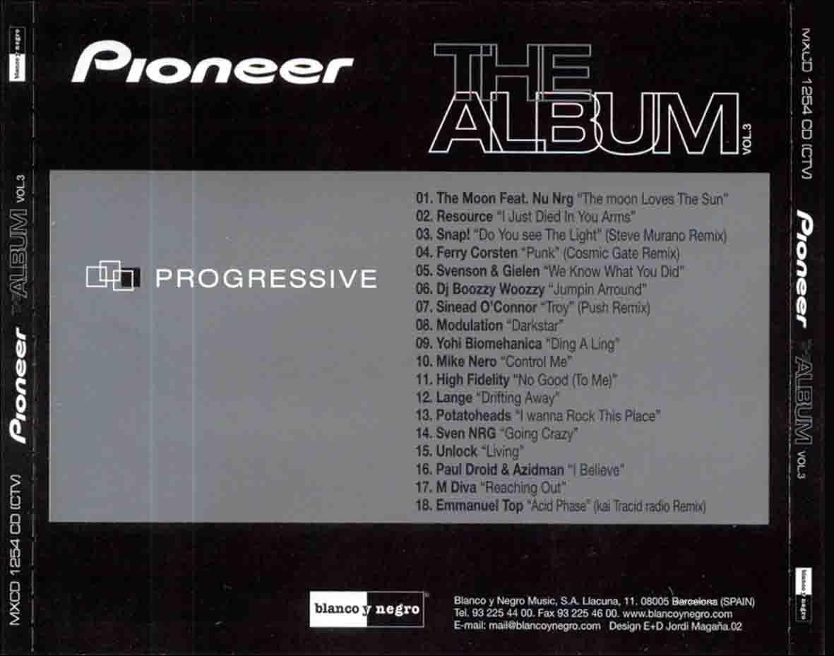 Cartula Trasera de Pioneer The Album Volumen 3 Progressive