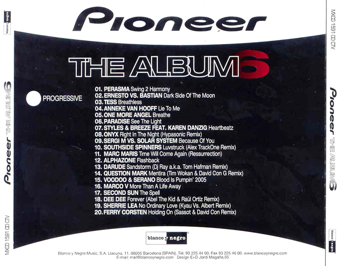 Cartula Trasera de Pioneer The Album Volumen 6 Progressive