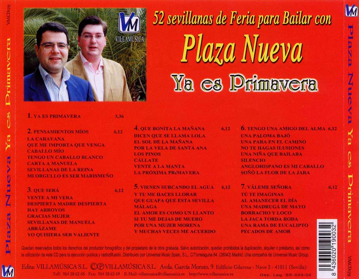 Cartula Trasera de Plaza Nueva - Ya Es Primavera