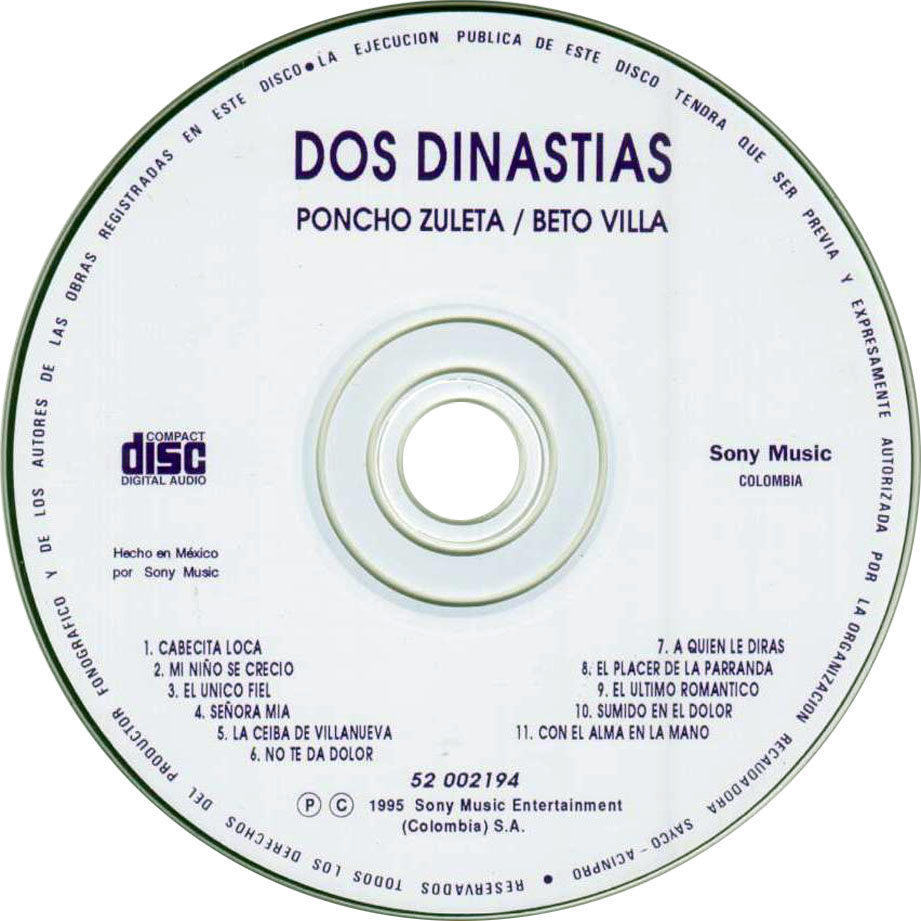 Cartula Cd de Poncho Zuleta & Beto Villa - Dos Dinastias