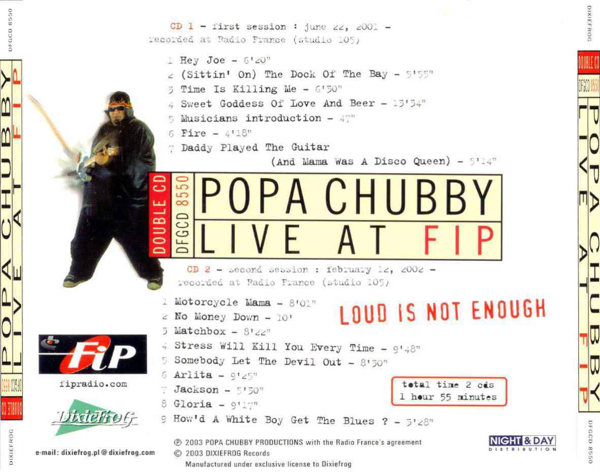 Cartula Trasera de Popa Chubby - Live At Fip