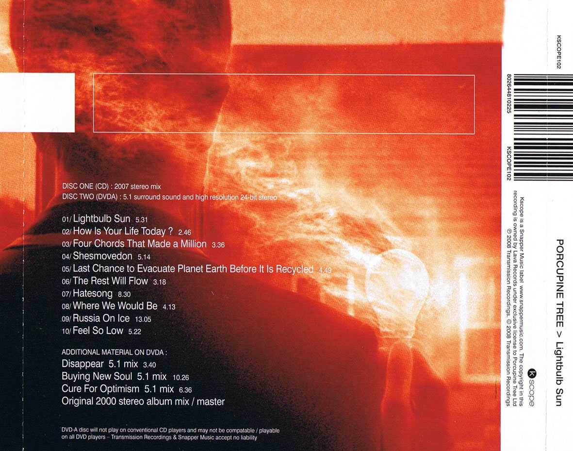 Cartula Trasera de Porcupine Tree - Lightbulb Sun (2008)