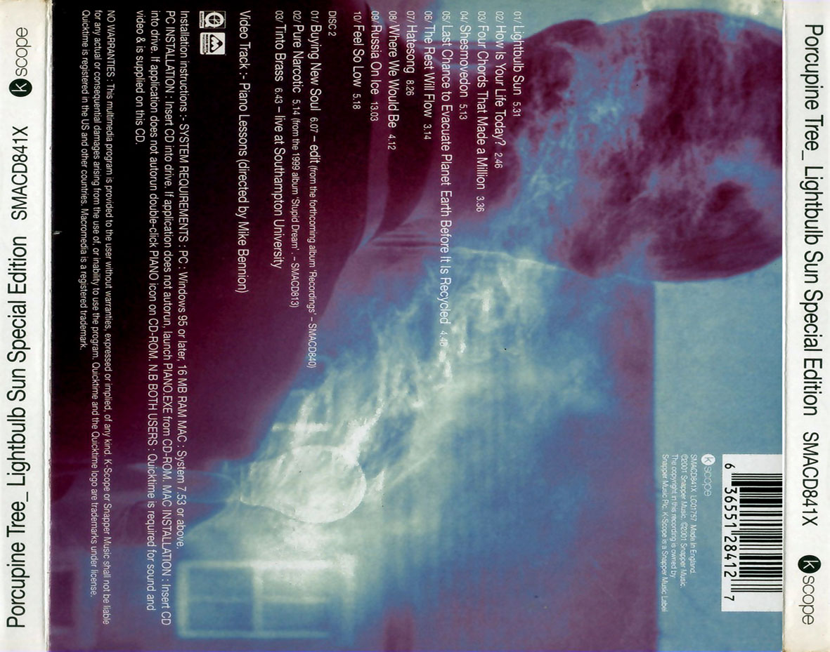 Cartula Trasera de Porcupine Tree - Lightbulb Sun (Special Edition)