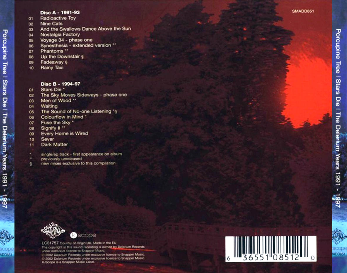 Cartula Trasera de Porcupine Tree - Stars Die - The Delerium Years 1991-1997