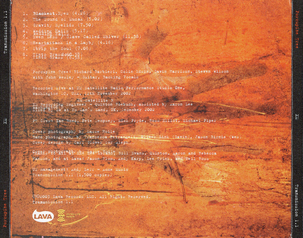 Cartula Trasera de Porcupine Tree - Xm