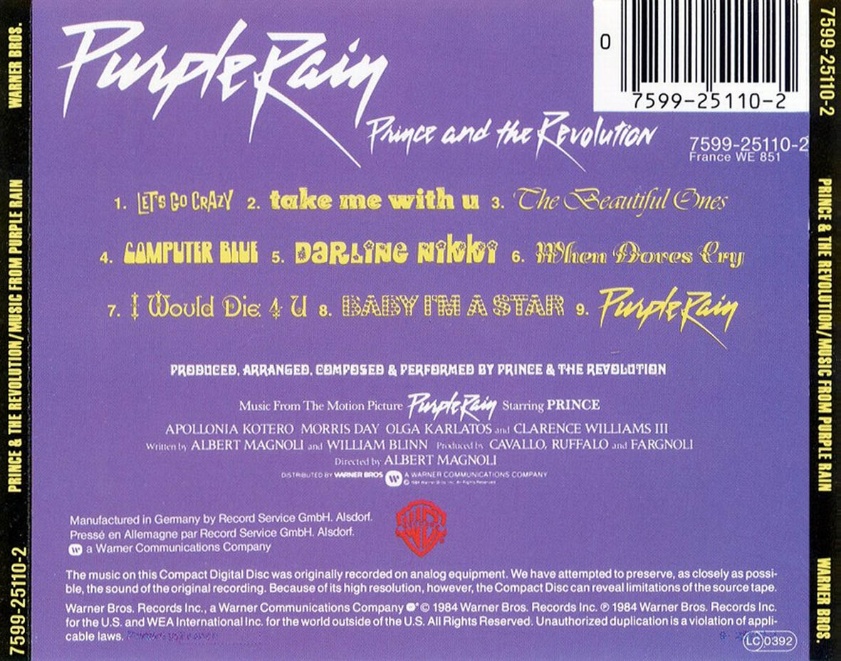 Cartula Trasera de Prince - Purple Rain